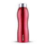Curvy Stainless Steel Water Bottle | Single Wall | Red | 1 Litre