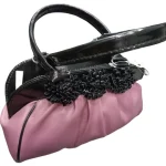 Ladies Pink Black Pu Leather Hand Bag