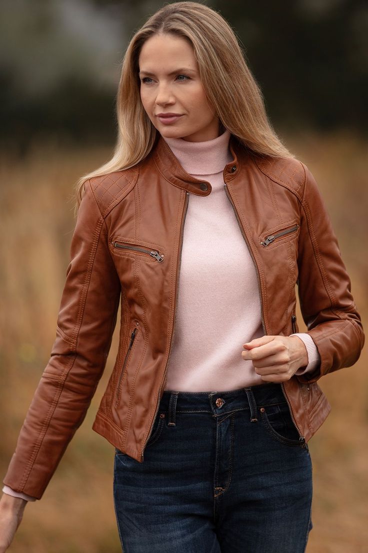 'Donna Milano' Real Leather Fashion Biker Style Jacket Women Coat