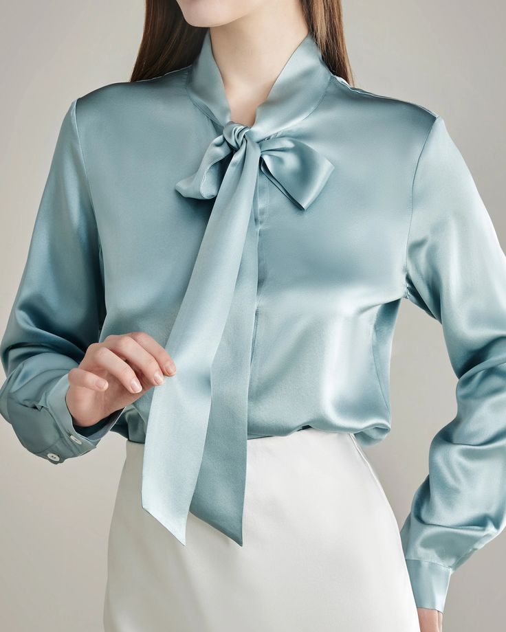 Elegant Silk Bow Tie Blouse - Rose Pink _ XXS