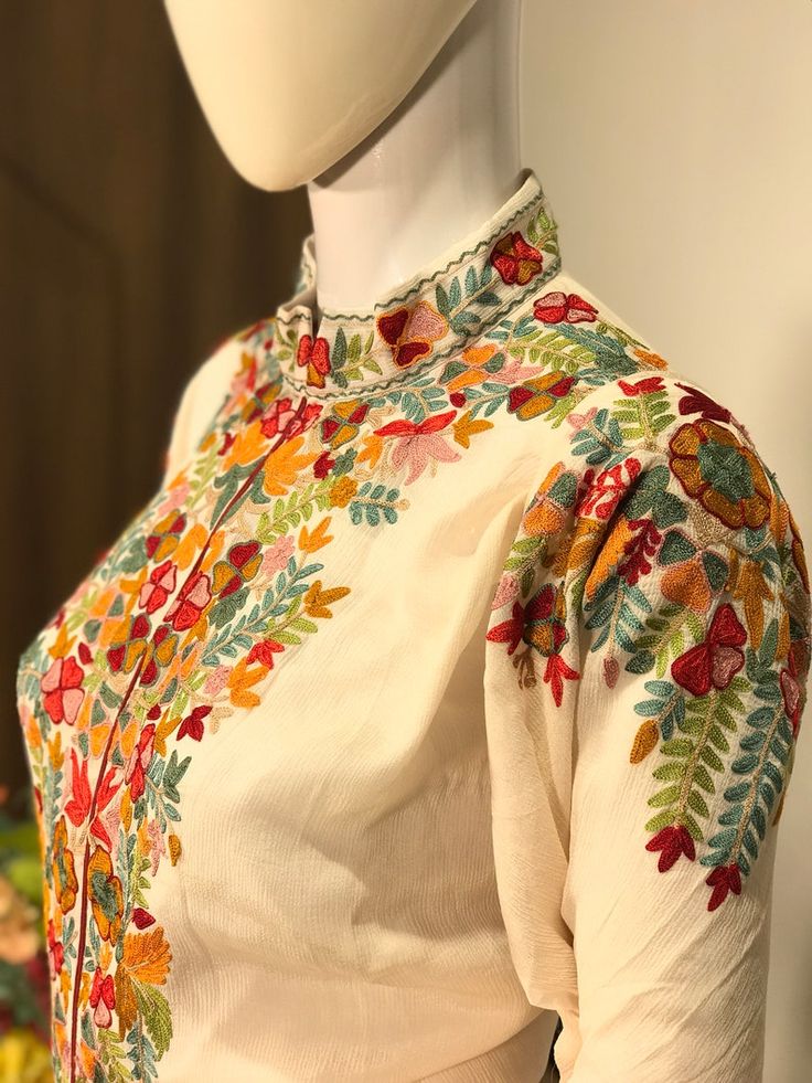 Off White Achkan Style Kashmiri Embroidered Suit, Designer Women Salwar Suits, Indian Wedding Salwar Kameez, Pashmina Suit, Indian Dress - Etsy Canada