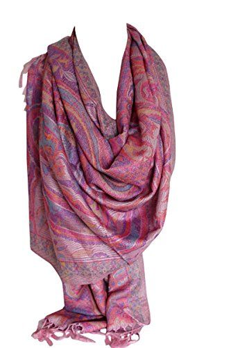 Paisley Ethnic Print Cashmere Feel Pashmina Style Scarf Wrap Shawl Head Scarves in Rich Colours (Tea Pink)