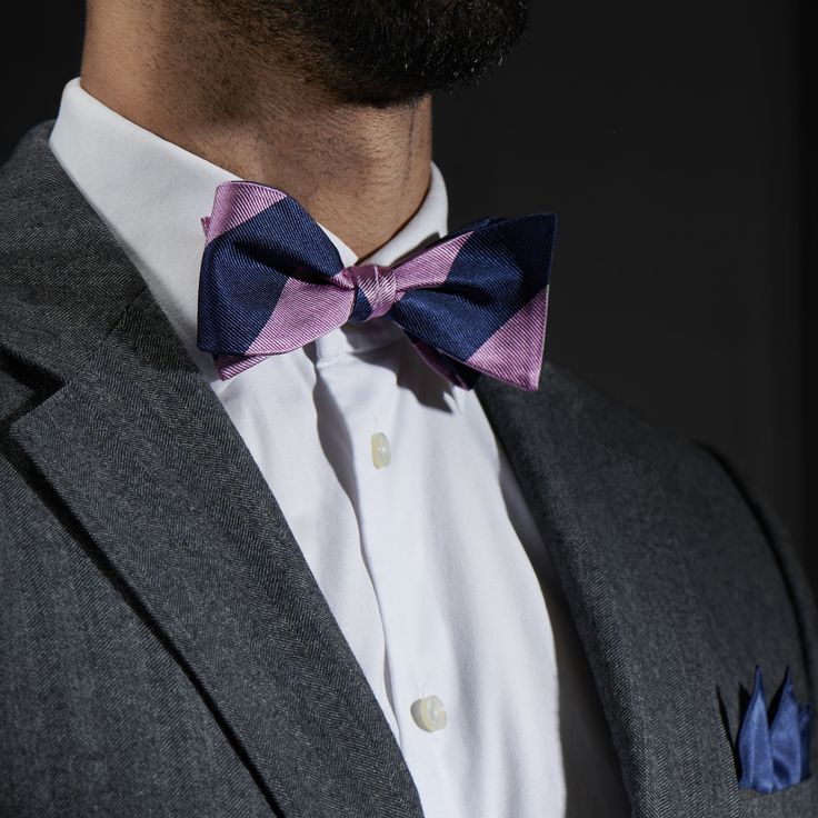 Pink & Navy Stripe Silk Self-Tie Bow Tie _ In stock! _ Trendhim