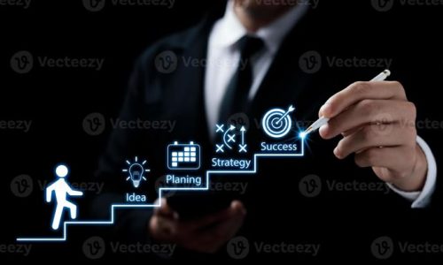 Businessmen point to successful business growth plans, ladder of success, action planning and long-term business goals_ Businessmen point to successful business growth plans, ladder of success, action planning and long-term business goals_