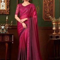 Embroidered Designer Cherry Shaded Sartin Chiffon Traditional Saree-40963 Embroidered Designer Cherry Shaded Sartin Chiffon Traditional Saree-40963
