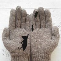 Heart Print Knitted Gloves Brown-ONE-SIZE Heart Print Knitted Gloves Brown-ONE-SIZE