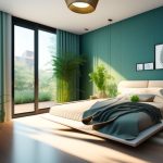 bedroom-with-green-wall-bed-with-white-blanket-it